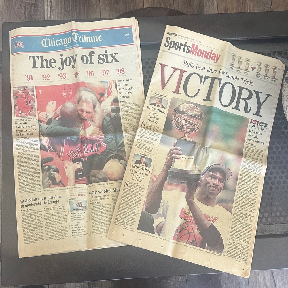 Vintage 1998 Chicago Tribune Sports Newspaper Sections “The Joy of Six” NBA